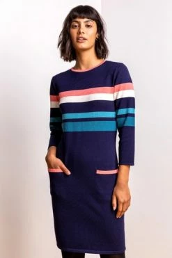 Roman Blue Contrast Stripe Print Jumper Dress -Roman Sales Shop unnamed file 4811