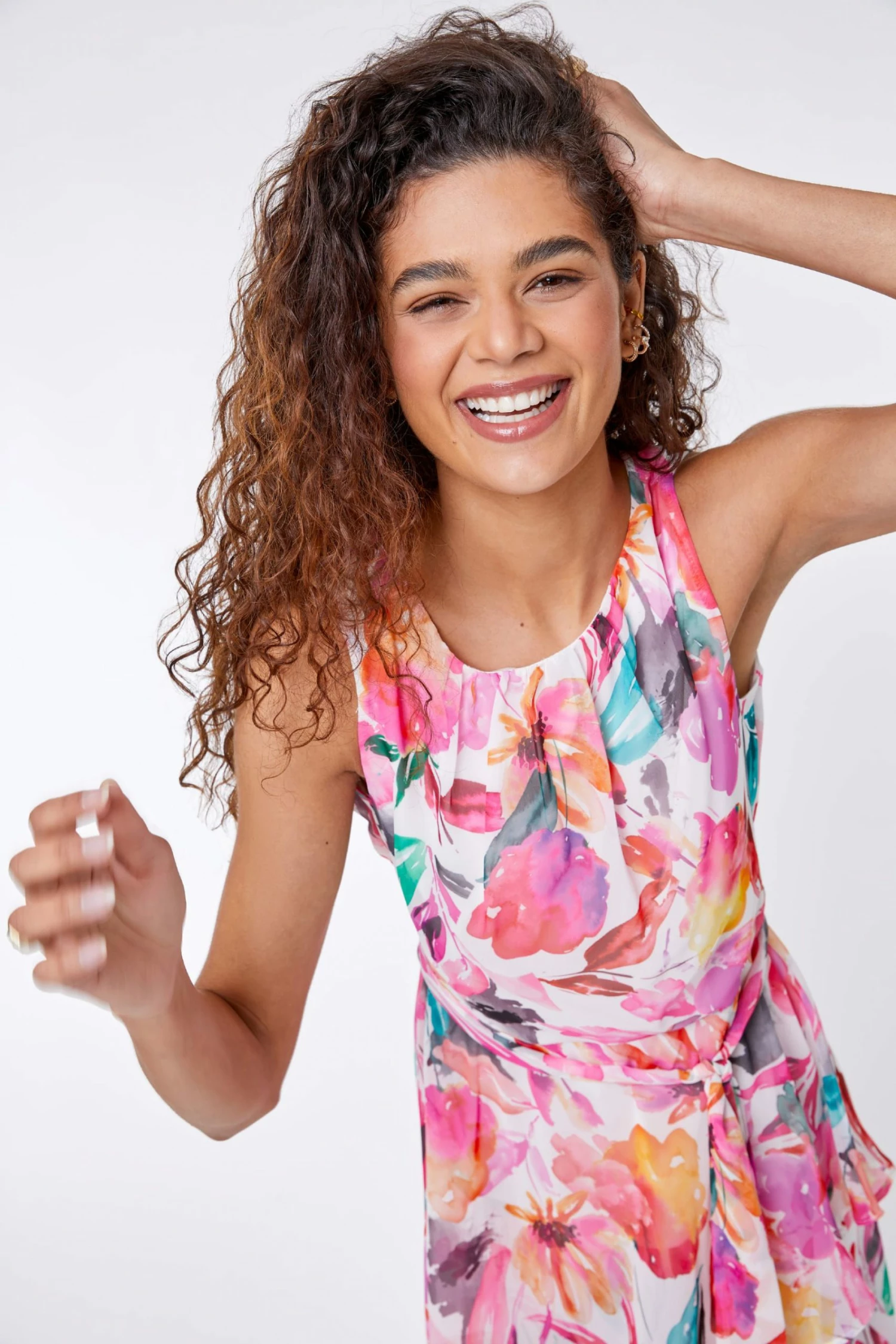 Roman Pink Multi Floral Print Frill Midi Dress 6 Roman Pink Multi Floral Print Frill Midi Dress - Image 4