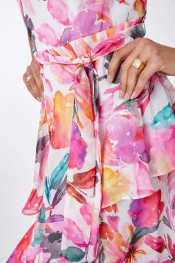 Roman Pink Multi Floral Print Frill Midi Dress 12 Roman Pink Multi Floral Print Frill Midi Dress -Roman Sales Shop unnamed file 4816