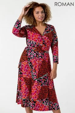 Roman Red Curve Patchwork Floral Print Wrap Dress 10 Roman Red Curve Patchwork Floral Print Wrap Dress -Roman Sales Shop unnamed file 4820