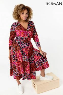 Roman Red Curve Patchwork Floral Print Wrap Dress 12 Roman Red Curve Patchwork Floral Print Wrap Dress -Roman Sales Shop unnamed file 4822
