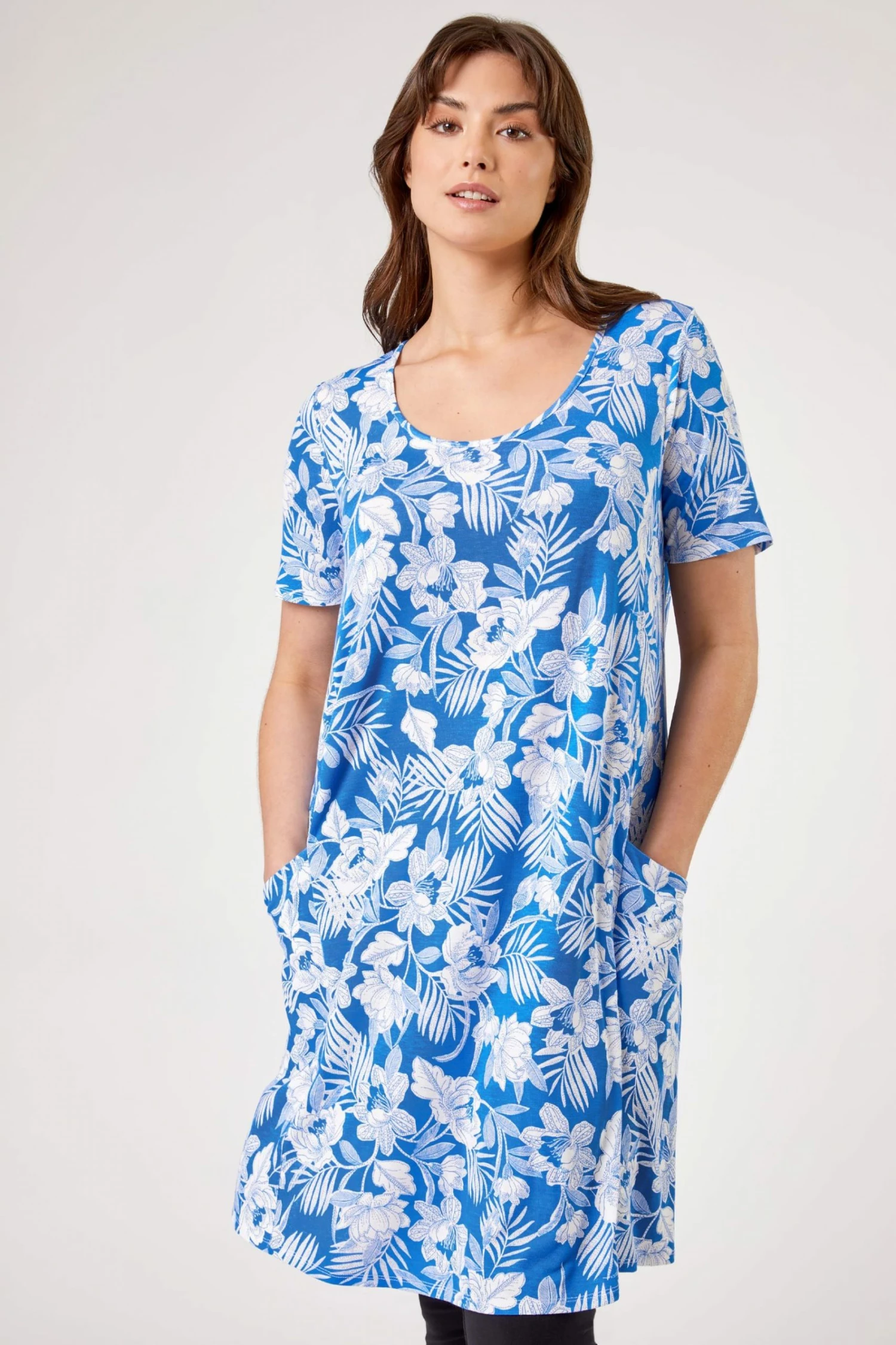 Roman Blue Abstract Print Pocket Slouch Dress 3 Roman Blue Abstract Print Pocket Slouch Dress