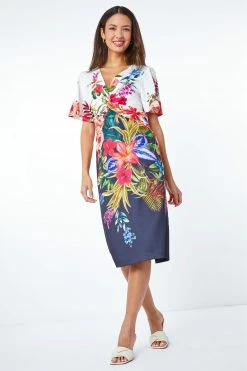 Roman Blue & White Floral Print Twist Front Scuba Dress 10 Roman Blue & White Floral Print Twist Front Scuba Dress -Roman Sales Shop unnamed file 4831