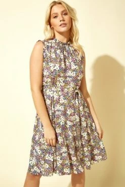 Roman Black Floral Print Tie Waist Tea Dress 11 Roman Black Floral Print Tie Waist Tea Dress -Roman Sales Shop unnamed file 4844