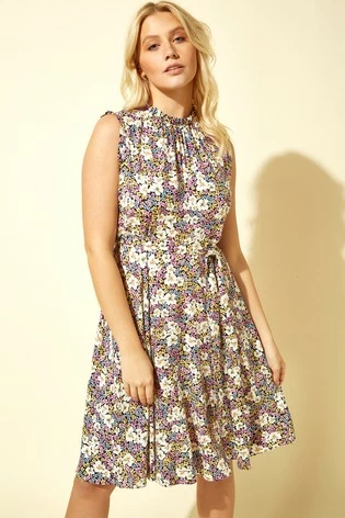 Roman Black Floral Print Tie Waist Tea Dress 7 Roman Black Floral Print Tie Waist Tea Dress - Image 5