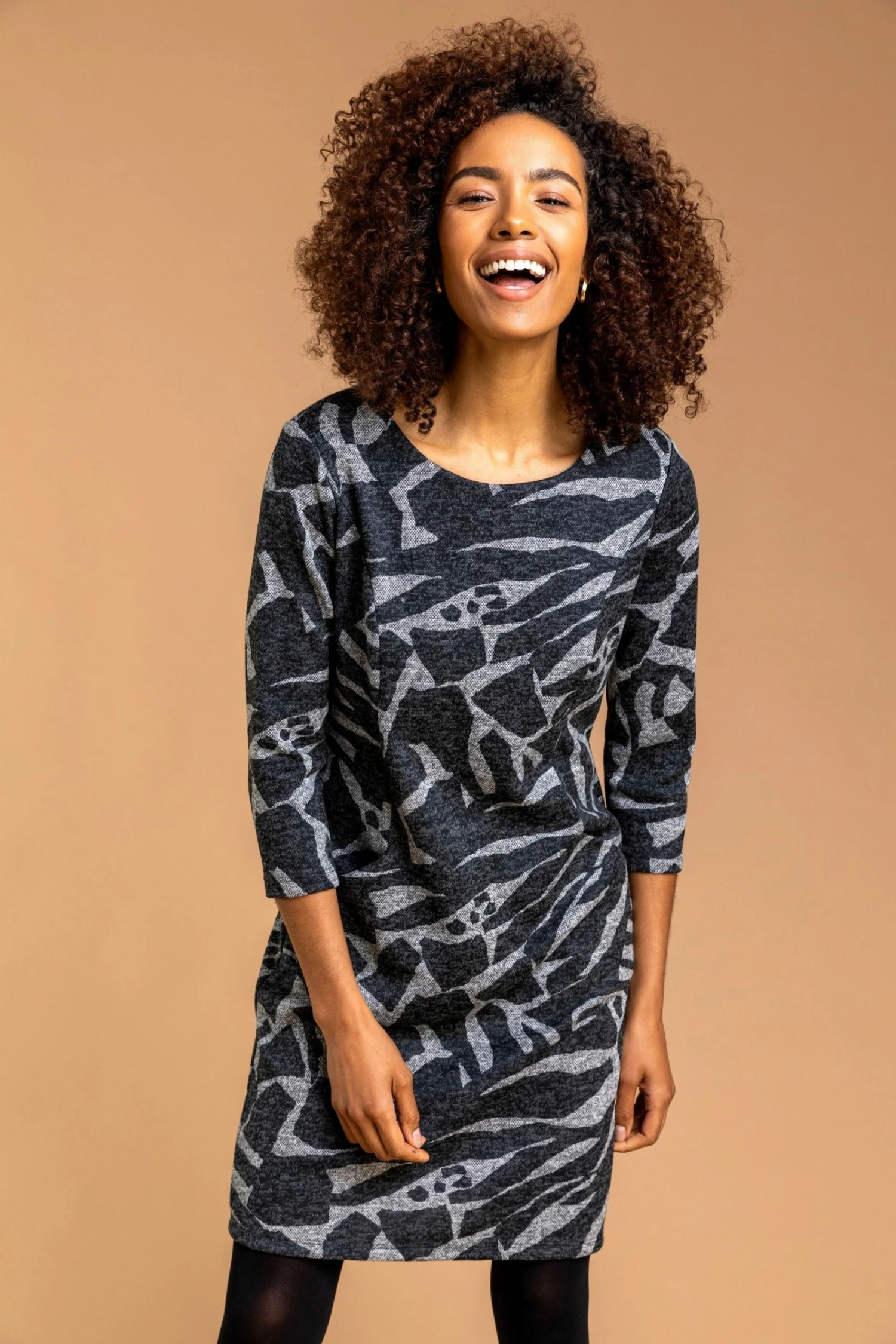 Roman Grey Abstract Animal Print Shift Dress 3 Roman Grey Abstract Animal Print Shift Dress