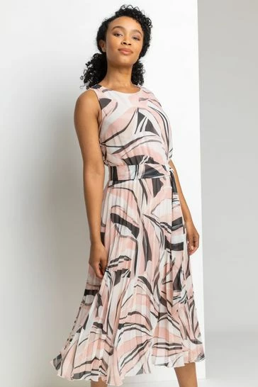 Roman Red Petite Abstract Print Pleated Maxi Dress 8 Roman Red Petite Abstract Print Pleated Maxi Dress - Image 6