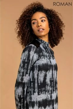 Roman Grey Tie Dye Faux Leather Trim Dress -Roman Sales Shop unnamed file 4868