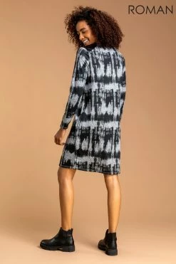 Roman Grey Tie Dye Faux Leather Trim Dress -Roman Sales Shop unnamed file 4869