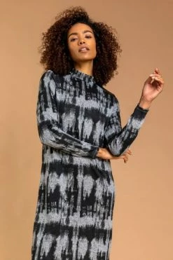 Roman Grey Tie Dye Faux Leather Trim Dress -Roman Sales Shop unnamed file 4870