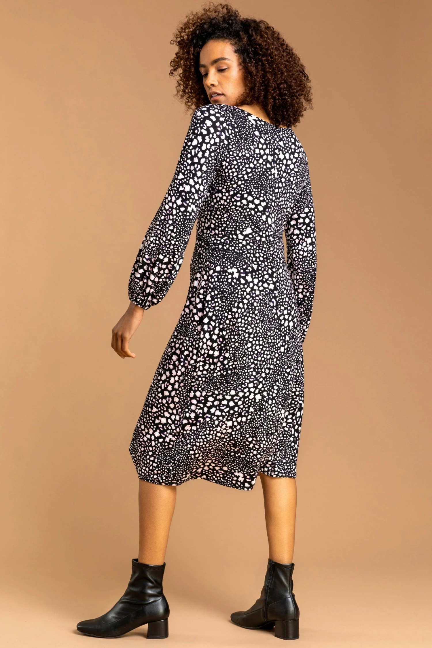 Roman Black Abstract Animal Twist Detail Dress 4 Roman Black Abstract Animal Twist Detail Dress - Image 2