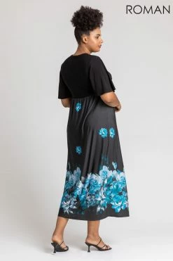Roman Blue Curve Floral Border Print Maxi Dress 8 Roman Blue Curve Floral Border Print Maxi Dress -Roman Sales Shop unnamed file 4904