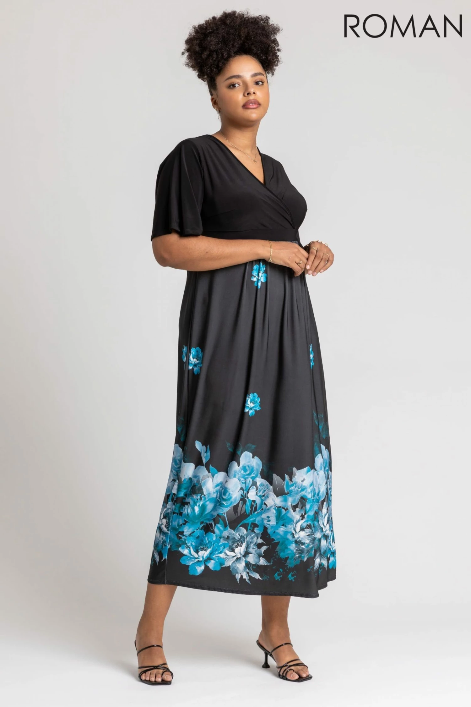 Roman Blue Curve Floral Border Print Maxi Dress 5 Roman Blue Curve Floral Border Print Maxi Dress - Image 3