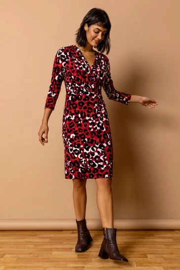 Roman Red Animal Print Fitted Wrap Dress 7 Roman Red Animal Print Fitted Wrap Dress - Image 5