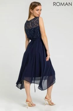 Roman Blue Petite Lace Detail Fit And Flare Dress -Roman Sales Shop unnamed file 494