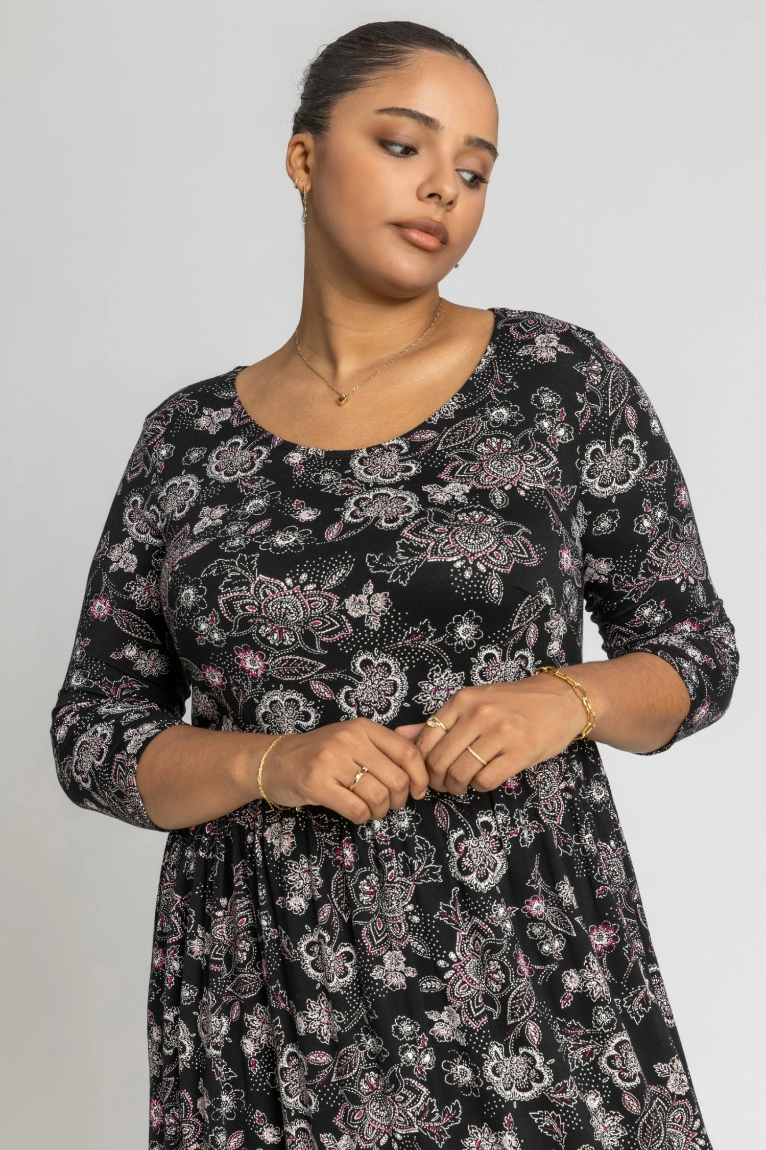 Roman Purple Curve Floral Print Gathered Midi Dress 6 Roman Purple Curve Floral Print Gathered Midi Dress - Image 4