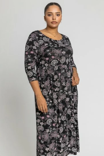 Roman Purple Curve Floral Print Gathered Midi Dress 7 Roman Purple Curve Floral Print Gathered Midi Dress - Image 5