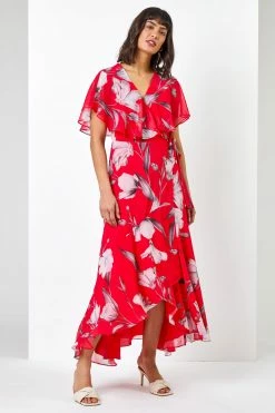Roman Red Floral Print Frill Cape Midi Dress 9 Roman Red Floral Print Frill Cape Midi Dress -Roman Sales Shop unnamed file 4945
