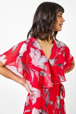 Roman Red Floral Print Frill Cape Midi Dress 10 Roman Red Floral Print Frill Cape Midi Dress -Roman Sales Shop unnamed file 4946
