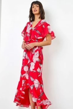 Roman Red Floral Print Frill Cape Midi Dress 11 Roman Red Floral Print Frill Cape Midi Dress -Roman Sales Shop unnamed file 4947