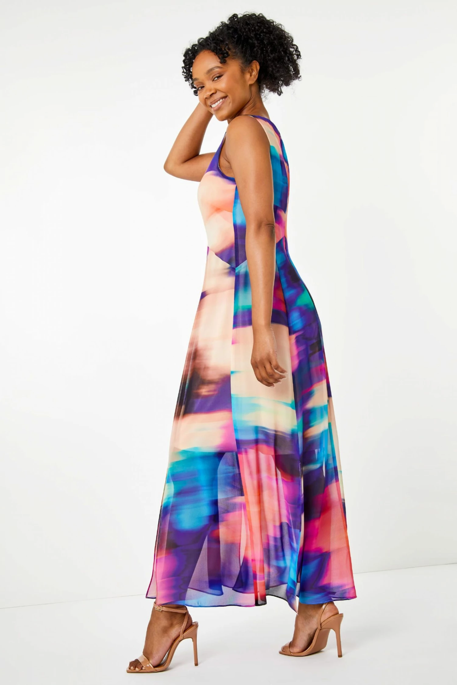 Roman Blue & Purple Petite Abstarct Print Maxi Dress 4 Roman Blue & Purple Petite Abstarct Print Maxi Dress - Image 2