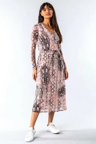 Roman Pink Animal Print Mesh Fit And Flare Midi Dress 7 Roman Pink Animal Print Mesh Fit And Flare Midi Dress - Image 5
