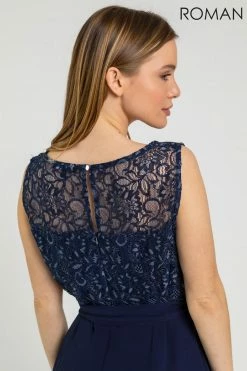 Roman Blue Petite Lace Detail Fit And Flare Dress -Roman Sales Shop unnamed file 496