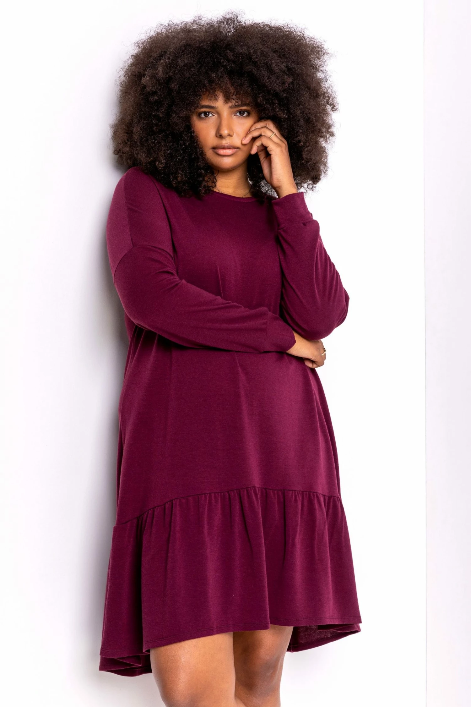 Roman Red Curve Frill Hem Long Sleeve Dress 6 Roman Red Curve Frill Hem Long Sleeve Dress - Image 4
