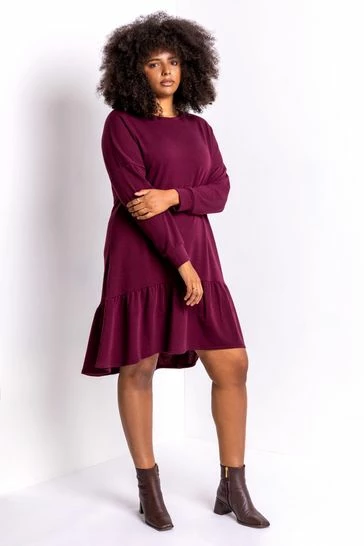 Roman Red Curve Frill Hem Long Sleeve Dress 7 Roman Red Curve Frill Hem Long Sleeve Dress - Image 5
