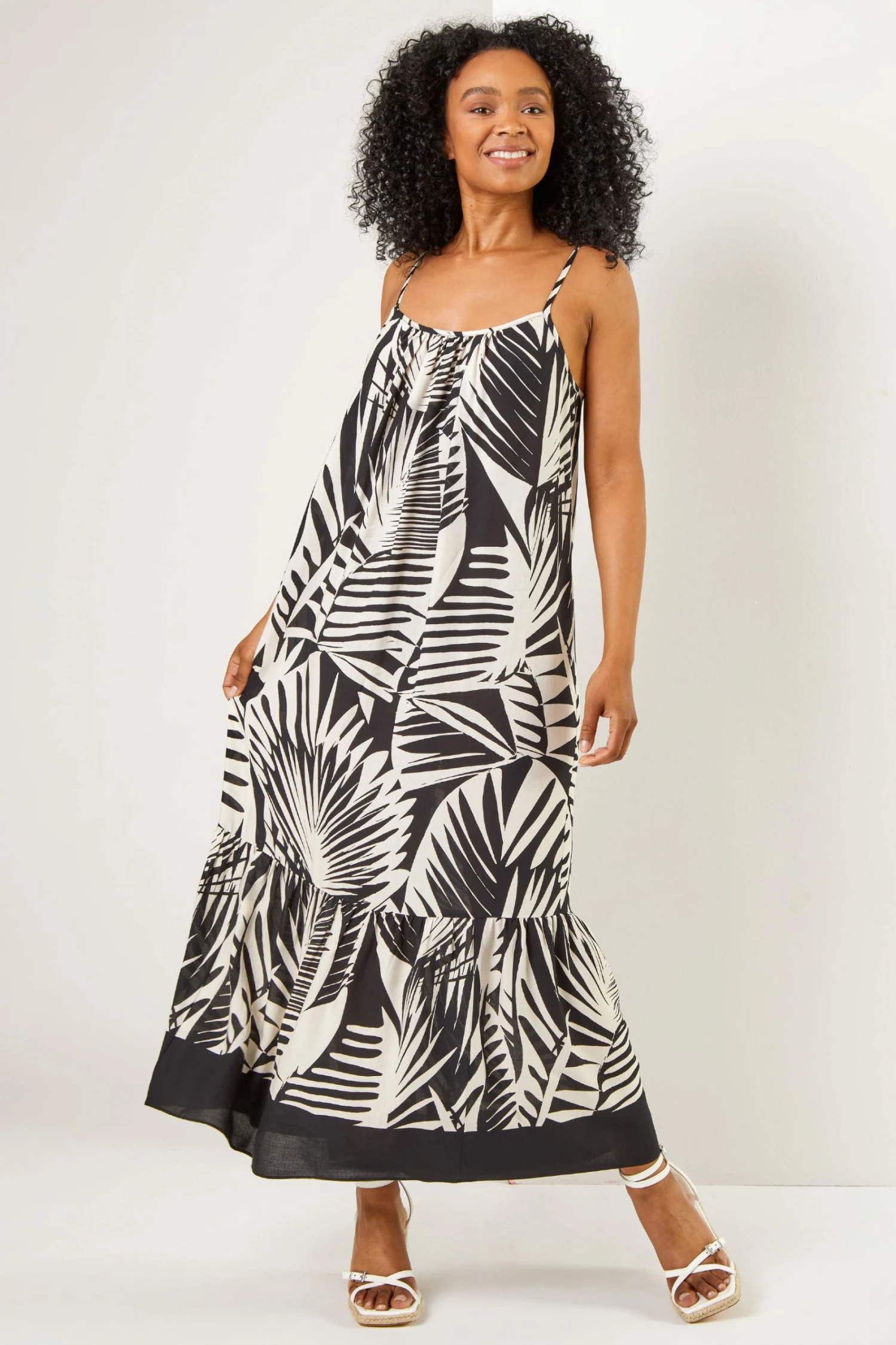 Roman Black Petite Tropical Print Tiered Maxi Dress 4 Roman Black Petite Tropical Print Tiered Maxi Dress - Image 2