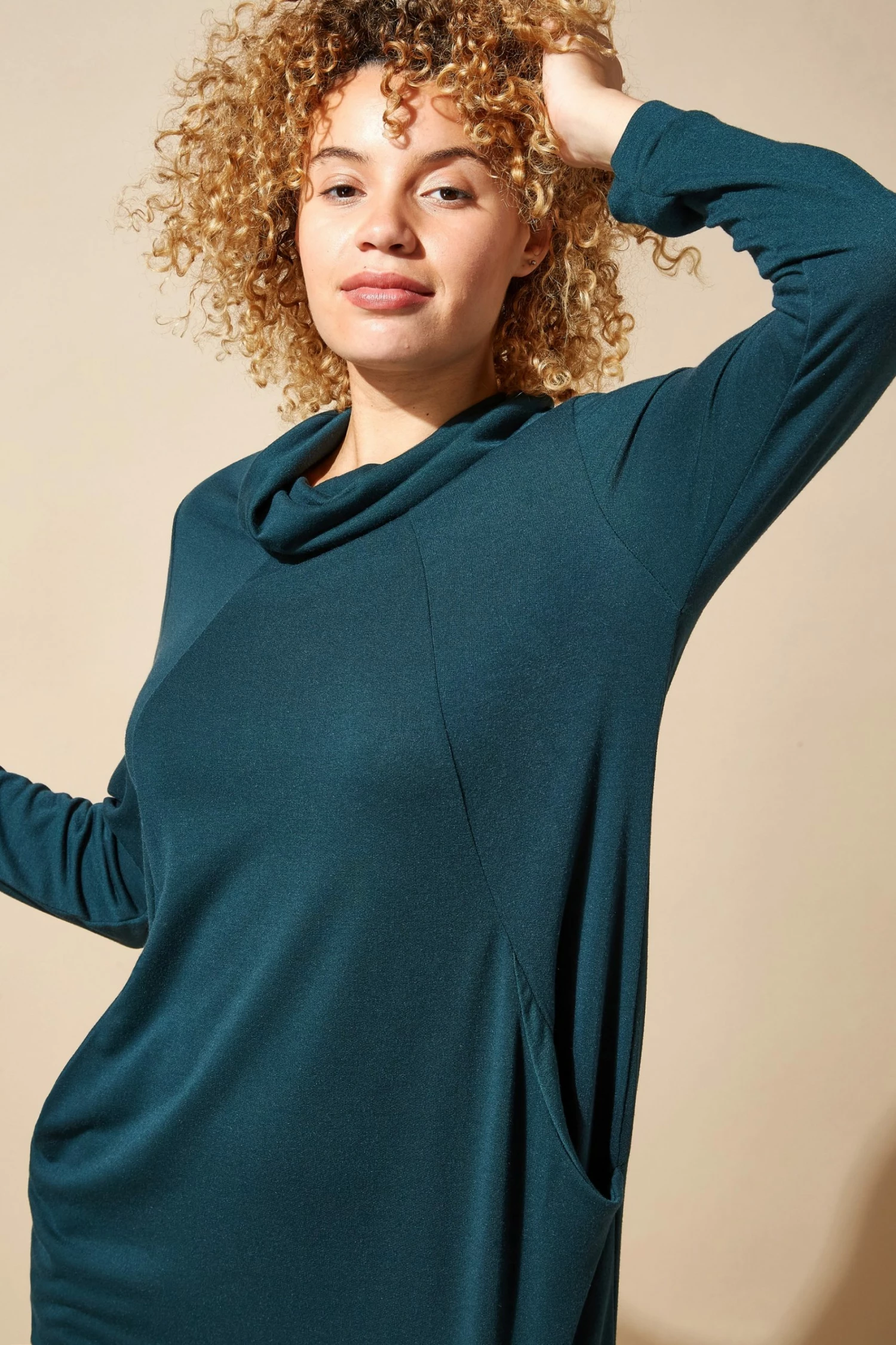 Roman Green Long Sleeve Cowl Neck Tunic Dress 6 Roman Green Long Sleeve Cowl Neck Tunic Dress - Image 4