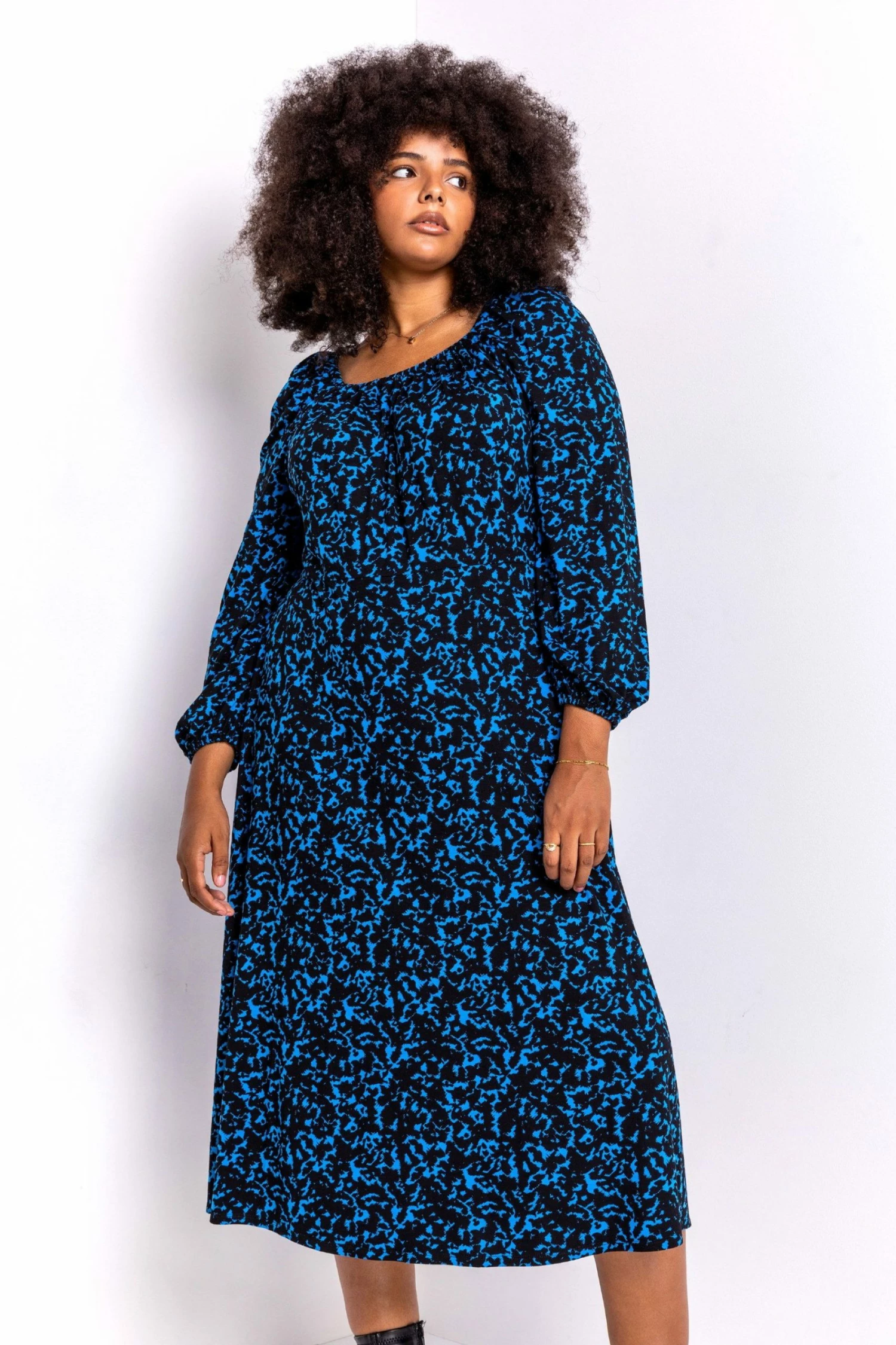 Roman Blue Curve Abstract Animal Print Midi Dress 3 Roman Blue Curve Abstract Animal Print Midi Dress