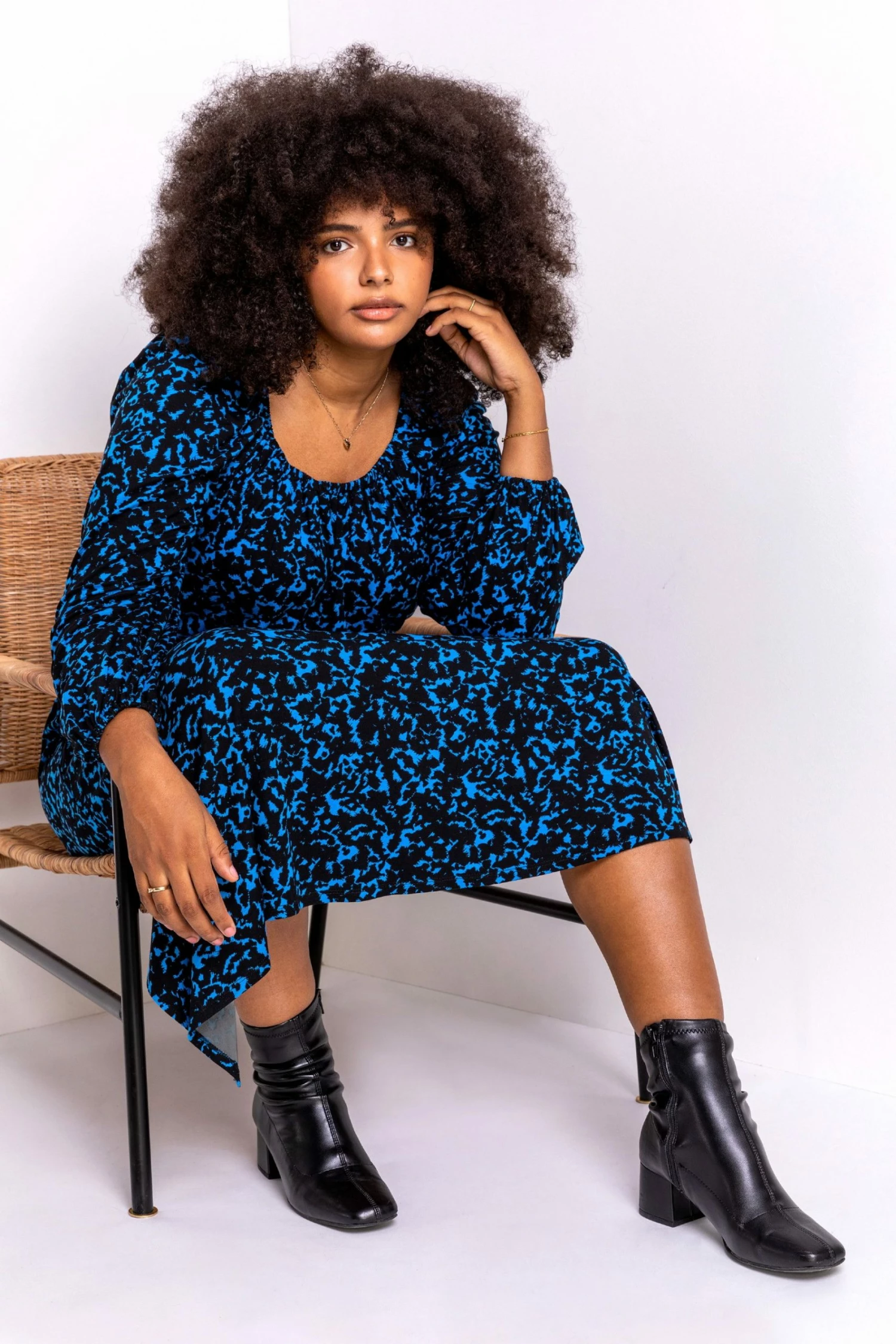 Roman Blue Curve Abstract Animal Print Midi Dress 5 Roman Blue Curve Abstract Animal Print Midi Dress - Image 3