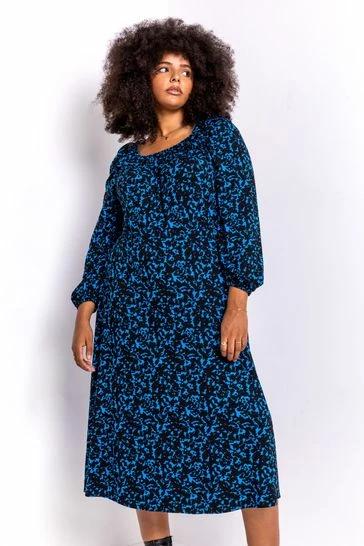 Roman Blue Curve Abstract Animal Print Midi Dress 7 Roman Blue Curve Abstract Animal Print Midi Dress - Image 5