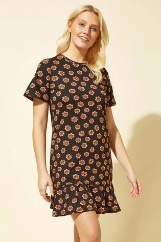 Roman Black Floral Print Frill Hem Dress 7 Roman Black Floral Print Frill Hem Dress - Image 5