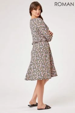 Roman Pink Curve Frill Detail Floral Print Dress 10 Roman Pink Curve Frill Detail Floral Print Dress -Roman Sales Shop unnamed file 4994