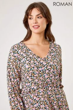 Roman Pink Curve Frill Detail Floral Print Dress 11 Roman Pink Curve Frill Detail Floral Print Dress -Roman Sales Shop unnamed file 4995