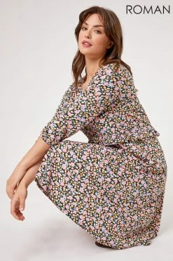 Roman Pink Curve Frill Detail Floral Print Dress 12 Roman Pink Curve Frill Detail Floral Print Dress -Roman Sales Shop unnamed file 4996