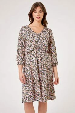 Roman Pink Curve Frill Detail Floral Print Dress 13 Roman Pink Curve Frill Detail Floral Print Dress -Roman Sales Shop unnamed file 4997