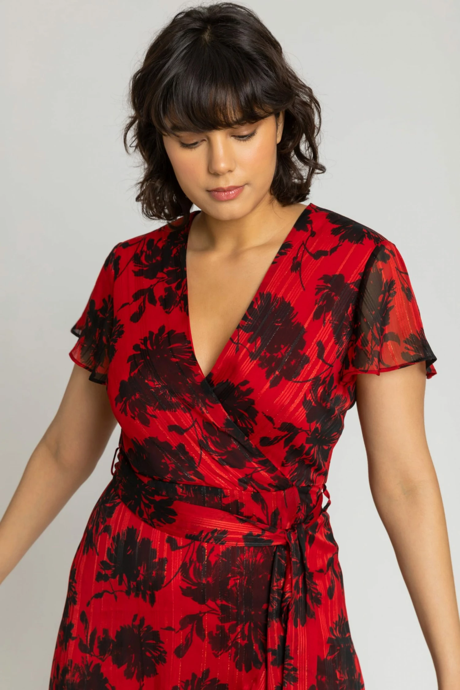 Roman Red Floral Print Wrap Midi Dress 6 Roman Red Floral Print Wrap Midi Dress - Image 4