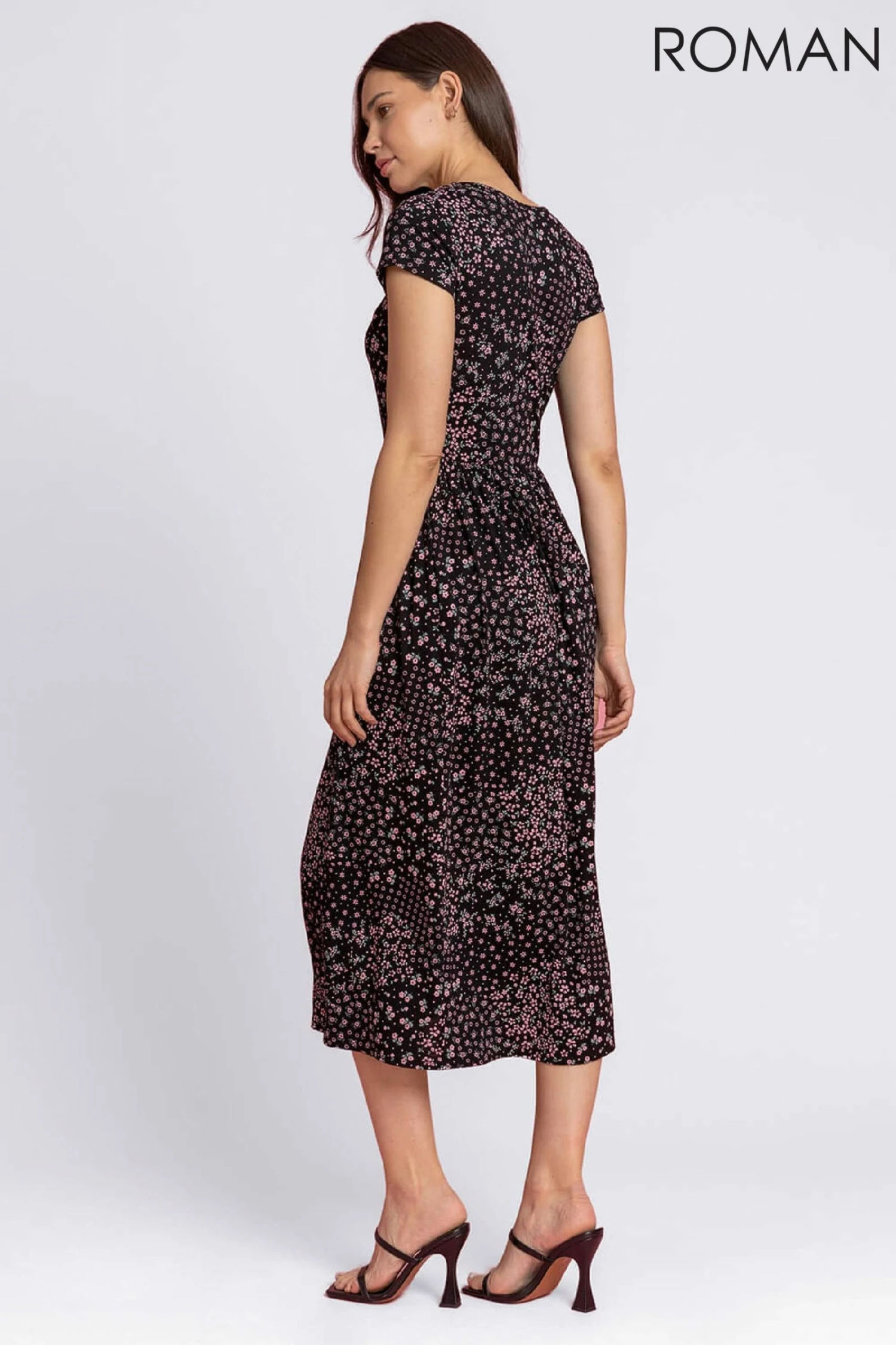 Roman Black Patchwork Floral Midi Dress 4 Roman Black Patchwork Floral Midi Dress - Image 2