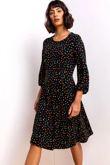 Roman Black Ditsy Heart Print Tea Dress 7 Roman Black Ditsy Heart Print Tea Dress - Image 5