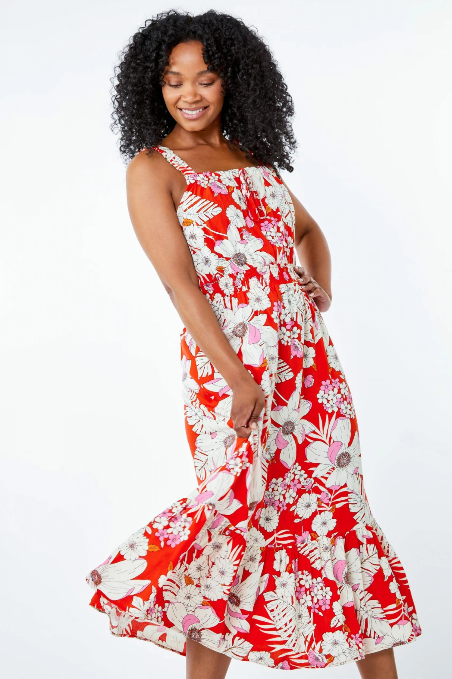 Roman Red & White Petite Floral Tiered Midi Sundress 3 Roman Red & White Petite Floral Tiered Midi Sundress