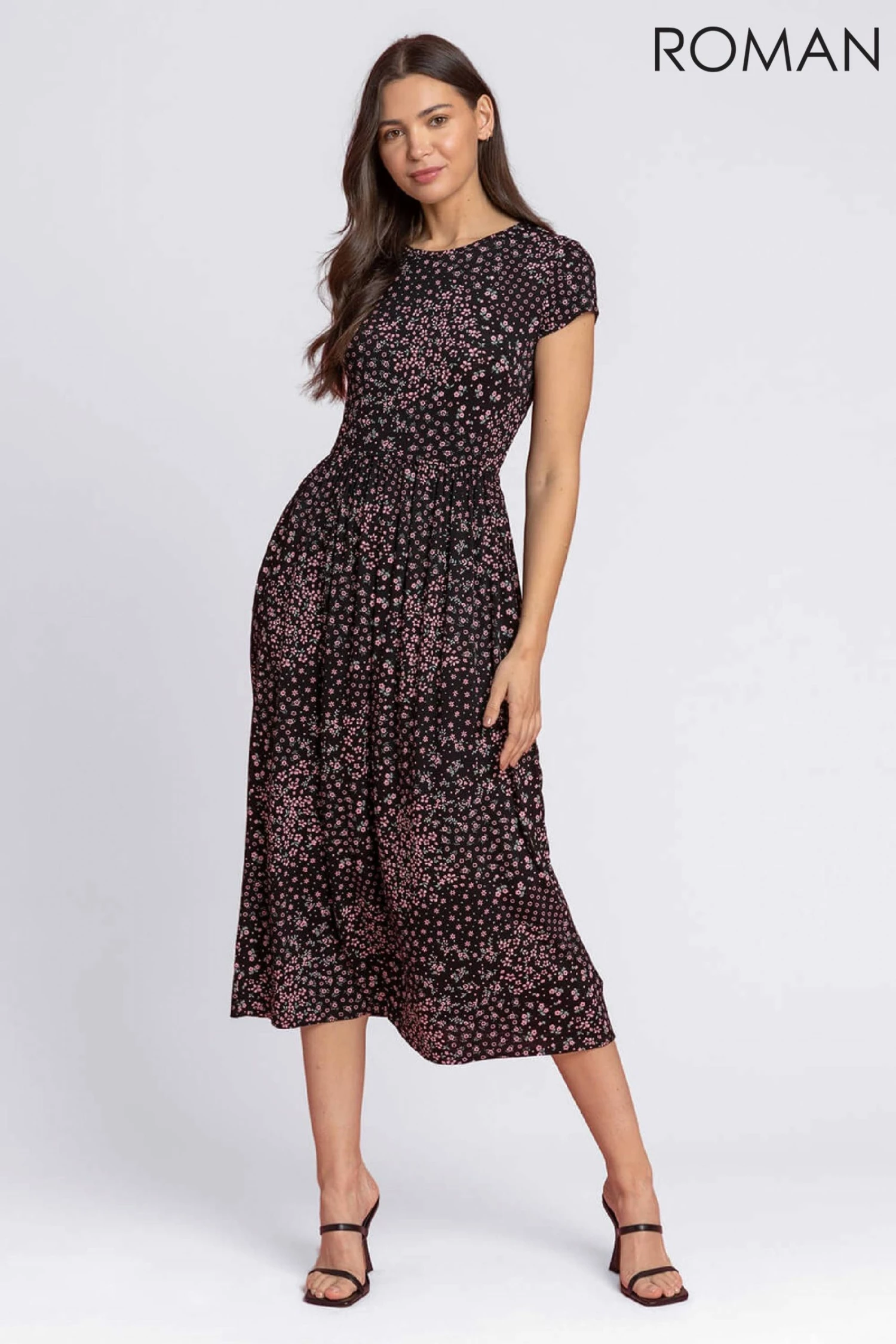 Roman Black Patchwork Floral Midi Dress 5 Roman Black Patchwork Floral Midi Dress - Image 3