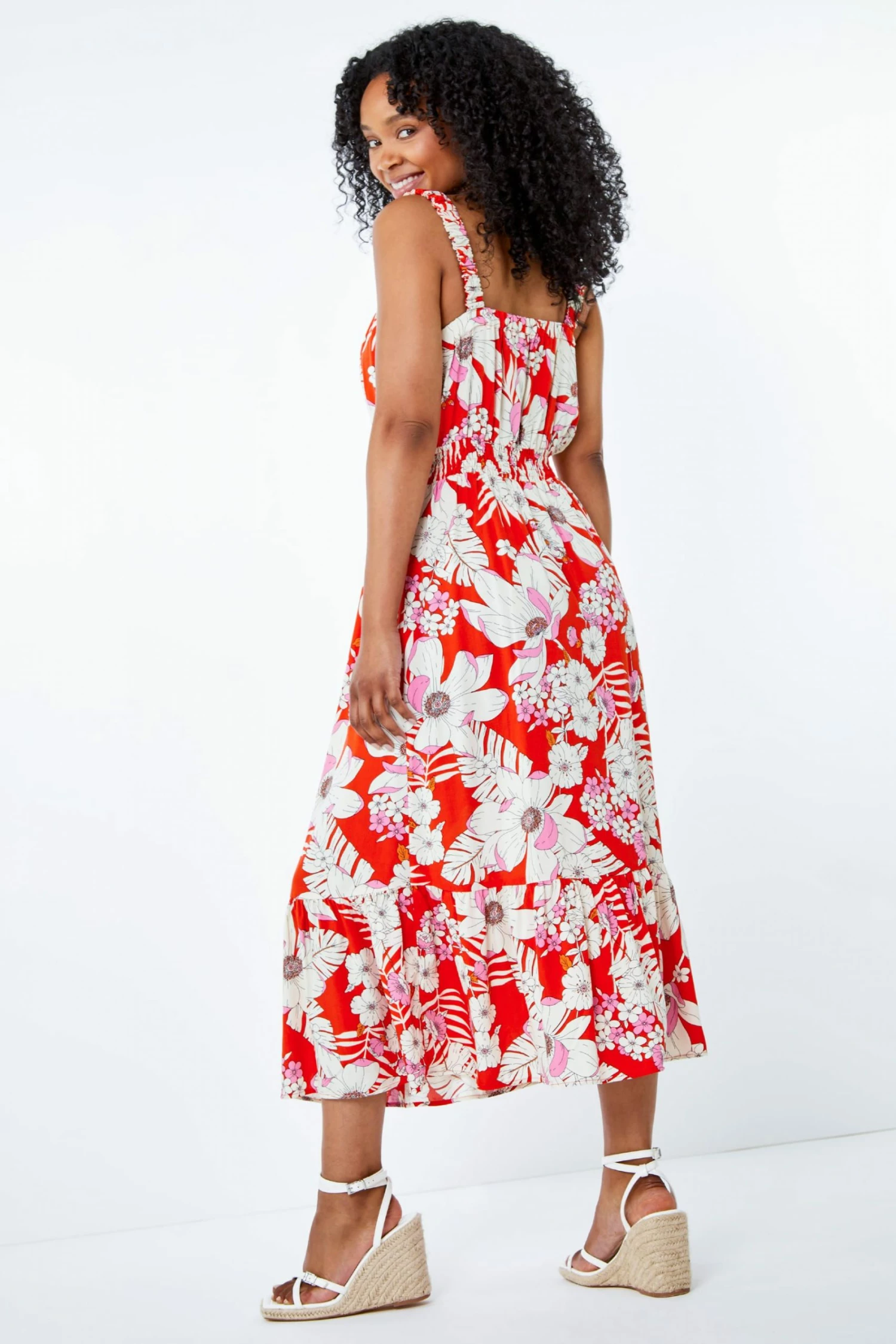 Roman Red & White Petite Floral Tiered Midi Sundress 4 Roman Red & White Petite Floral Tiered Midi Sundress - Image 2