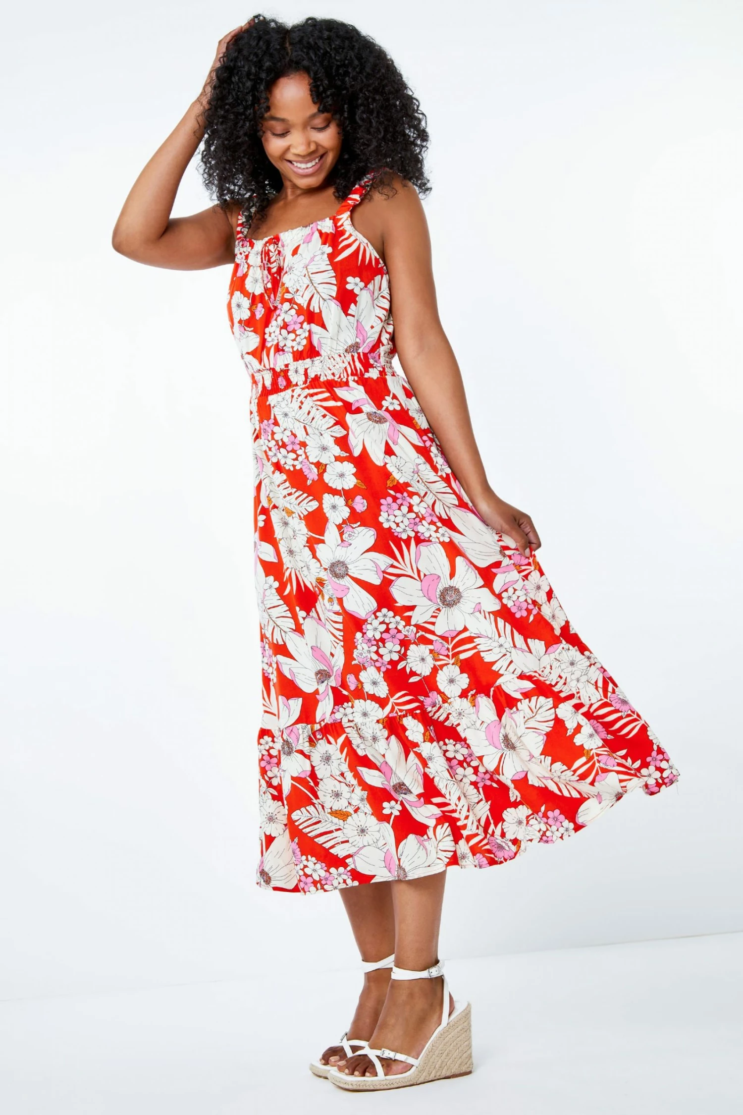Roman Red & White Petite Floral Tiered Midi Sundress 5 Roman Red & White Petite Floral Tiered Midi Sundress - Image 3