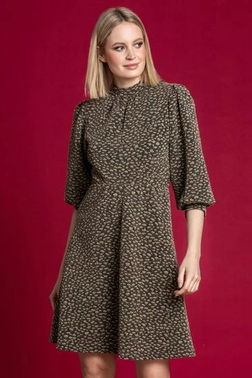 Roman Gold Shimmer Animal Print Fit & Flare Dress 7 Roman Gold Shimmer Animal Print Fit & Flare Dress - Image 5