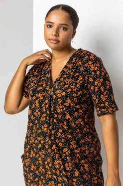 Roman Orange Curve Ditsy Floral Print Pocket Dress -Roman Sales Shop unnamed file 5033
