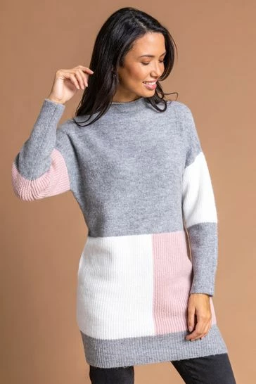 Roman Brown Colourblock High Neck Tunic Dress 8 Roman Brown Colourblock High Neck Tunic Dress - Image 6