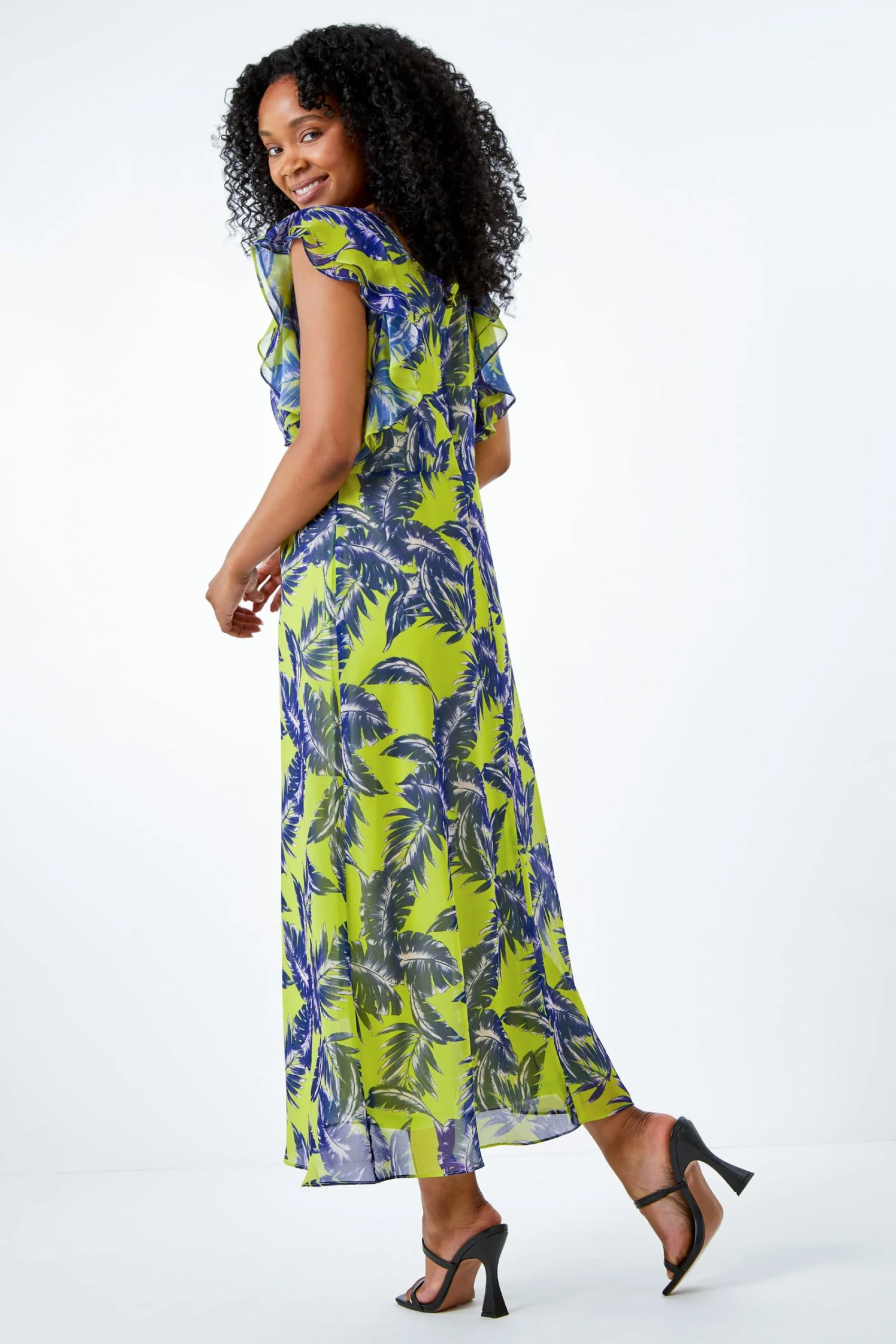 Roman Green & Blue Petite Tropical Leaf Print Midi Dress 4 Roman Green & Blue Petite Tropical Leaf Print Midi Dress - Image 2